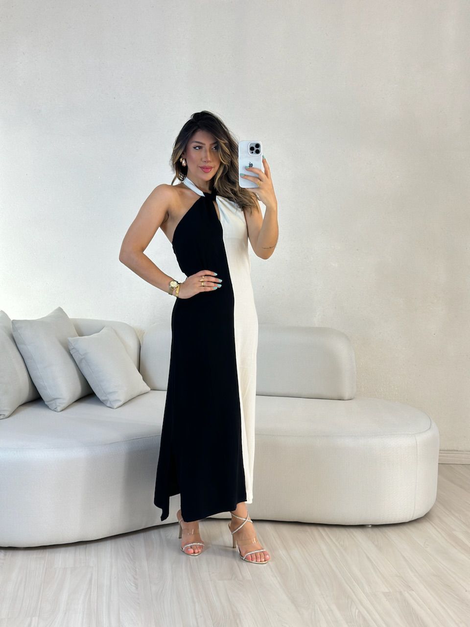 VESTIDO ANA BICOLOR FRENTE UNICA preto