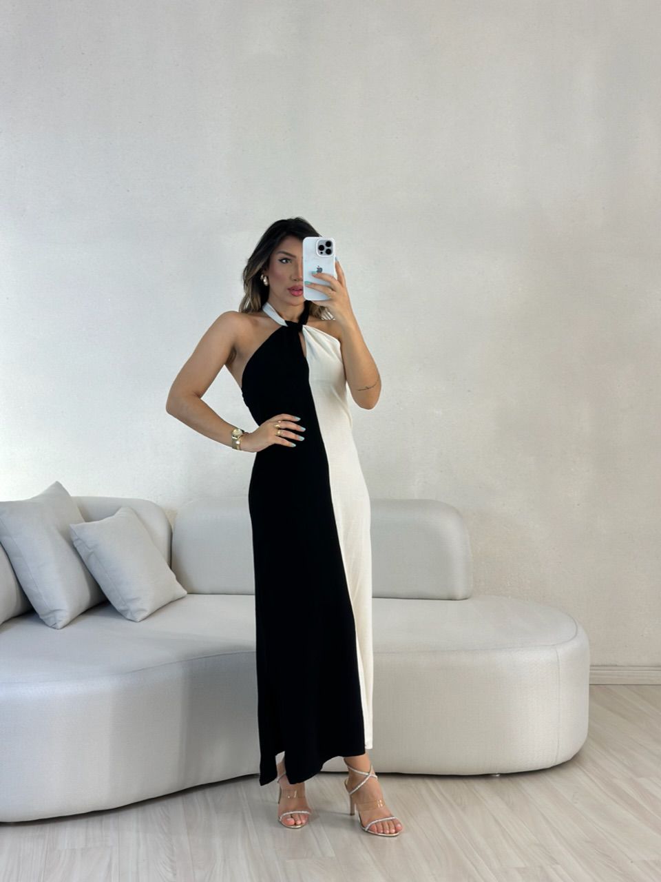 VESTIDO ANA BICOLOR FRENTE UNICA preto