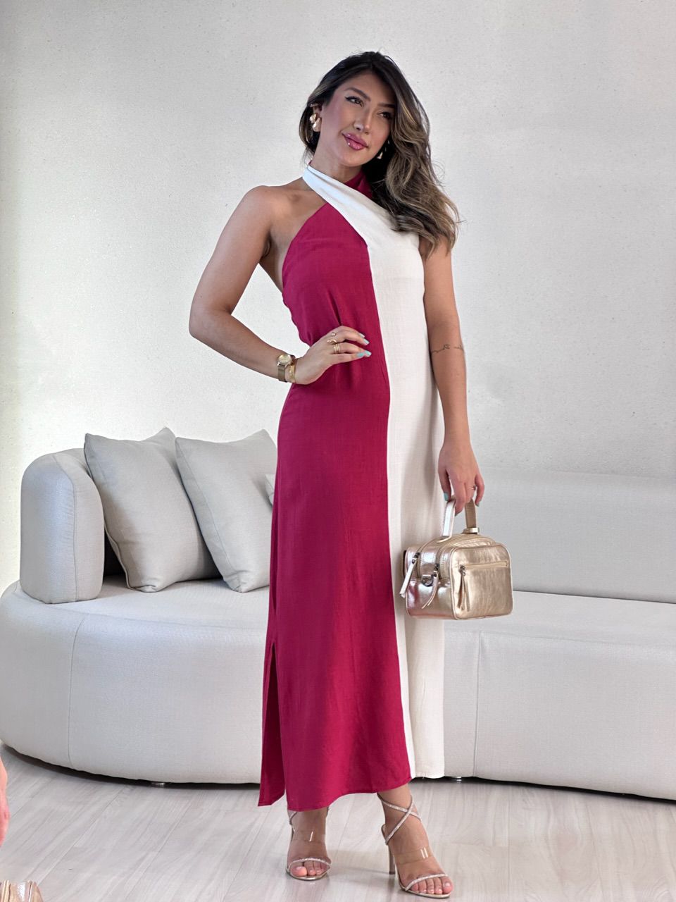 VESTIDO ANA BICOLOR FRENTE UNICA vermelho