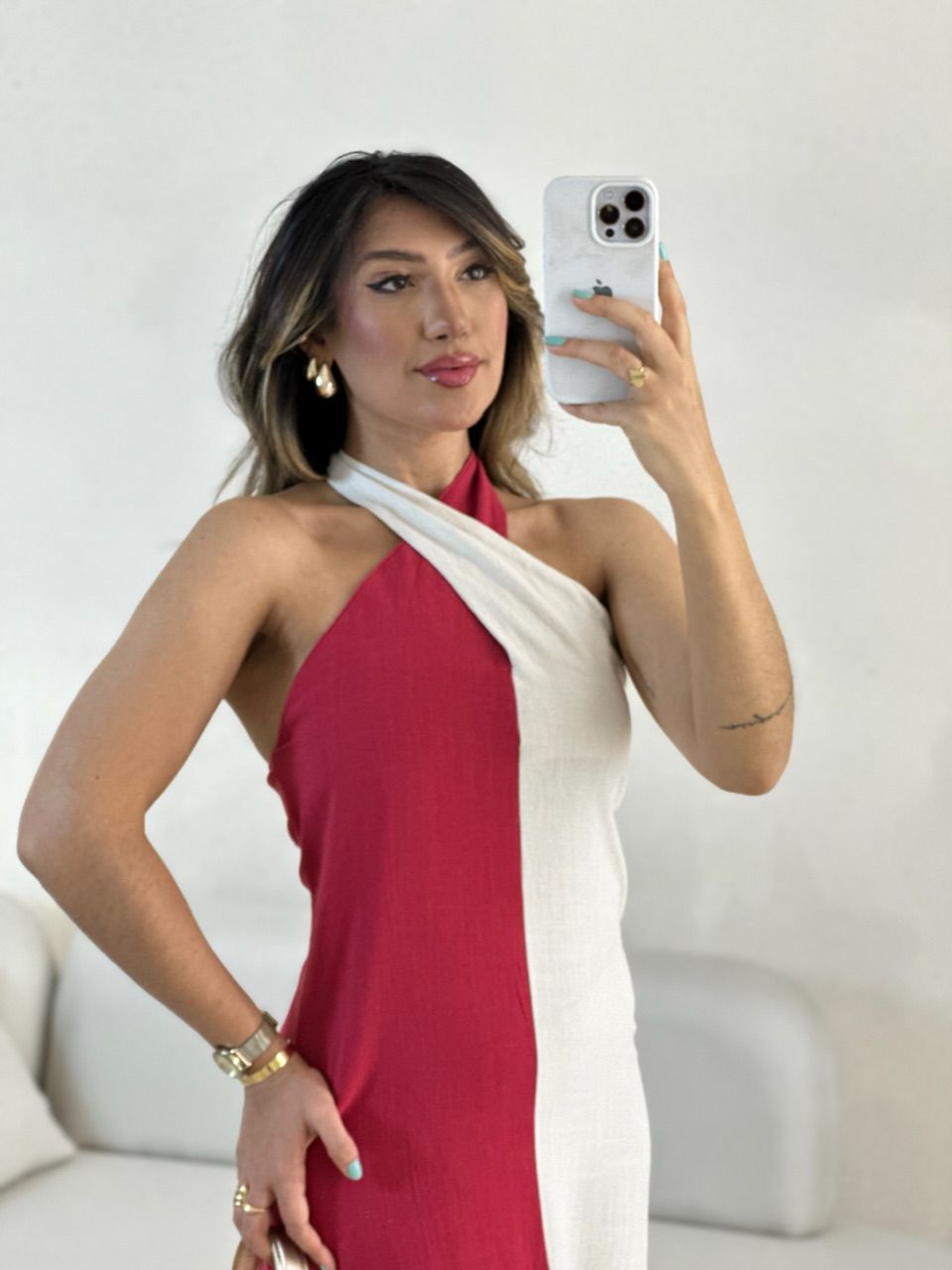 VESTIDO ANA BICOLOR FRENTE UNICA vermelho