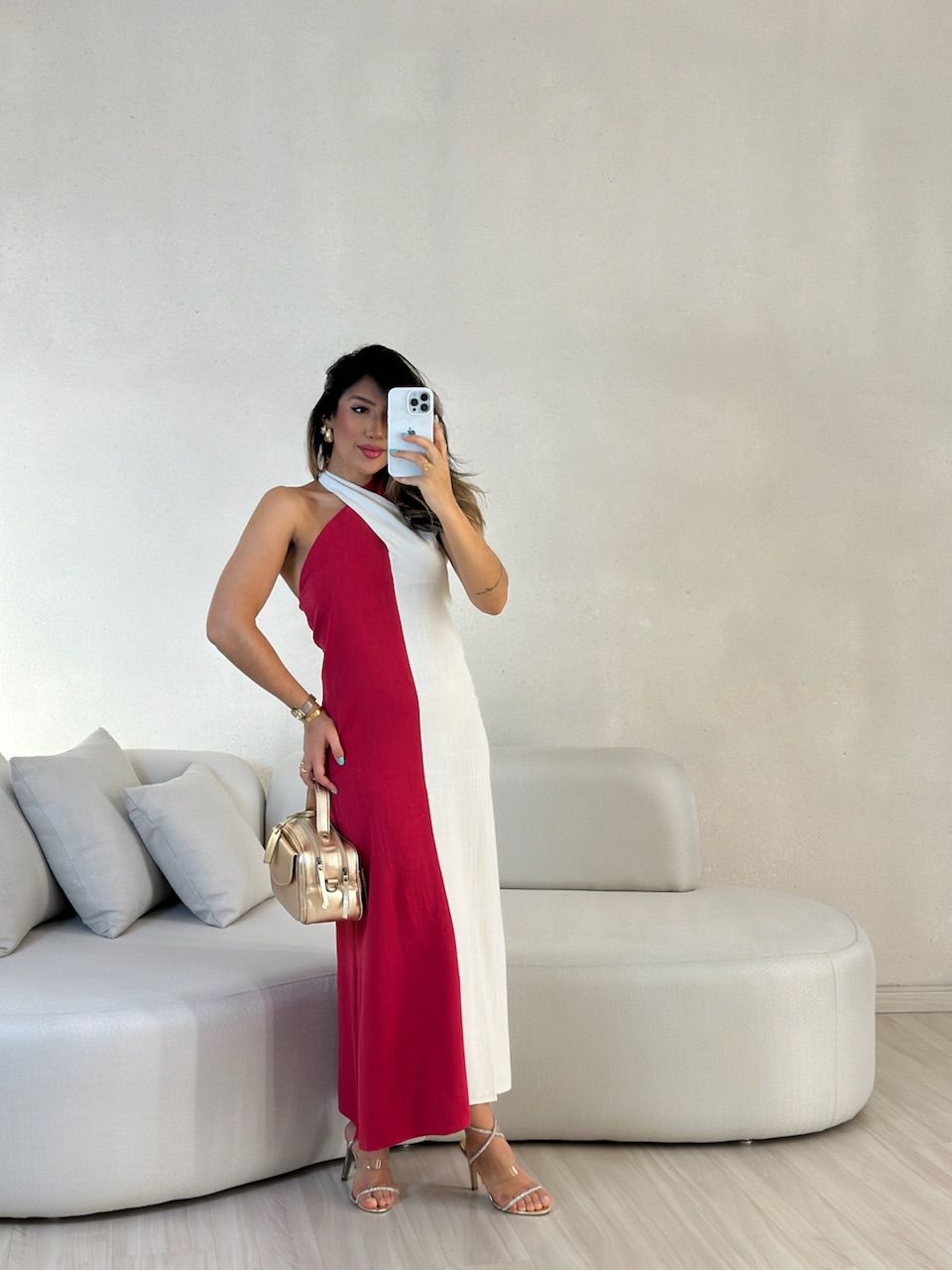 VESTIDO ANA BICOLOR FRENTE UNICA vermelho - 005593... - CAROLLA FERRARO