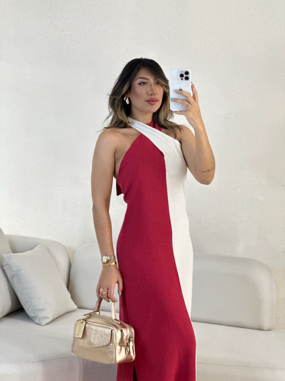 VESTIDO ANA BICOLOR FRENTE UNICA vermelho