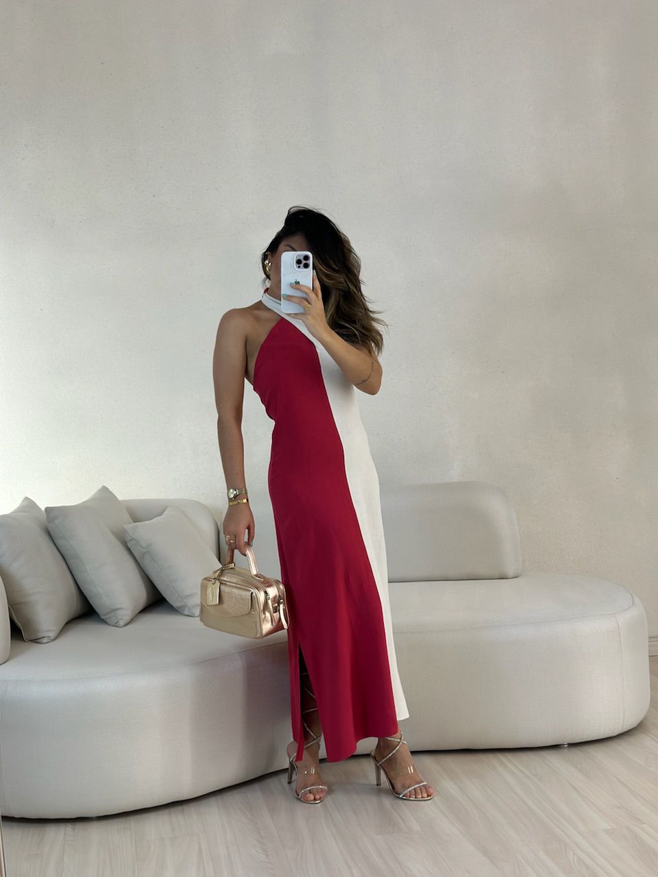 VESTIDO ANA BICOLOR FRENTE UNICA vermelho