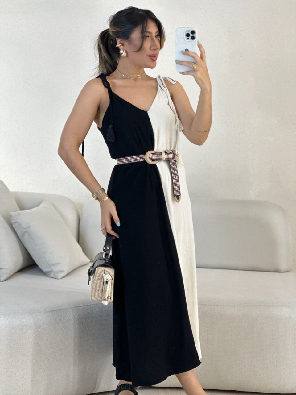 VESTIDO ALÇA BICOLOR PRETO