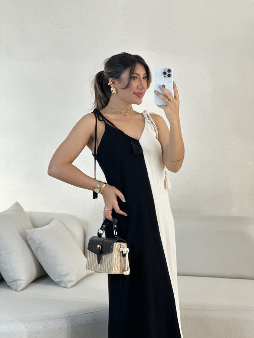 VESTIDO ALÇA BICOLOR PRETO