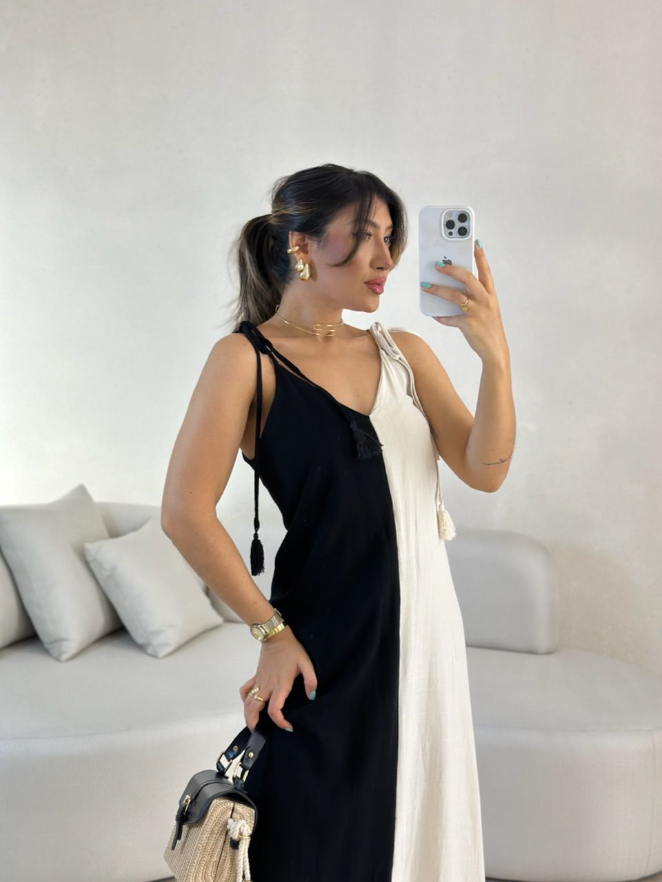 VESTIDO ALÇA BICOLOR PRETO