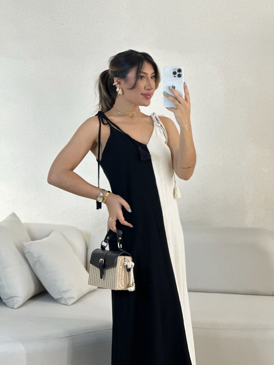 VESTIDO ALÇA BICOLOR PRETO