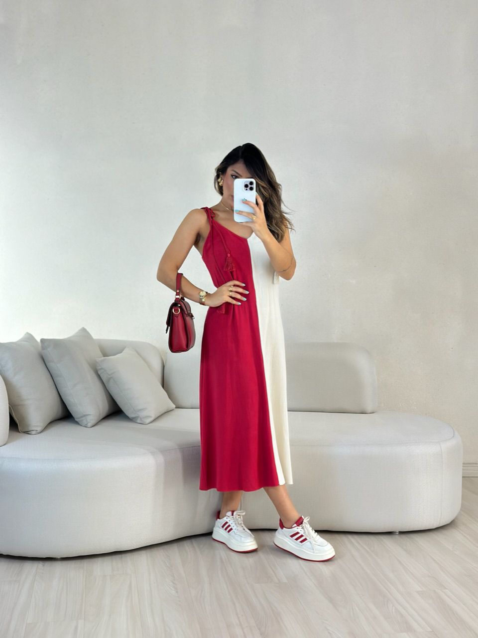 VESTIDO ALÇA BICOLOR VERMELHO