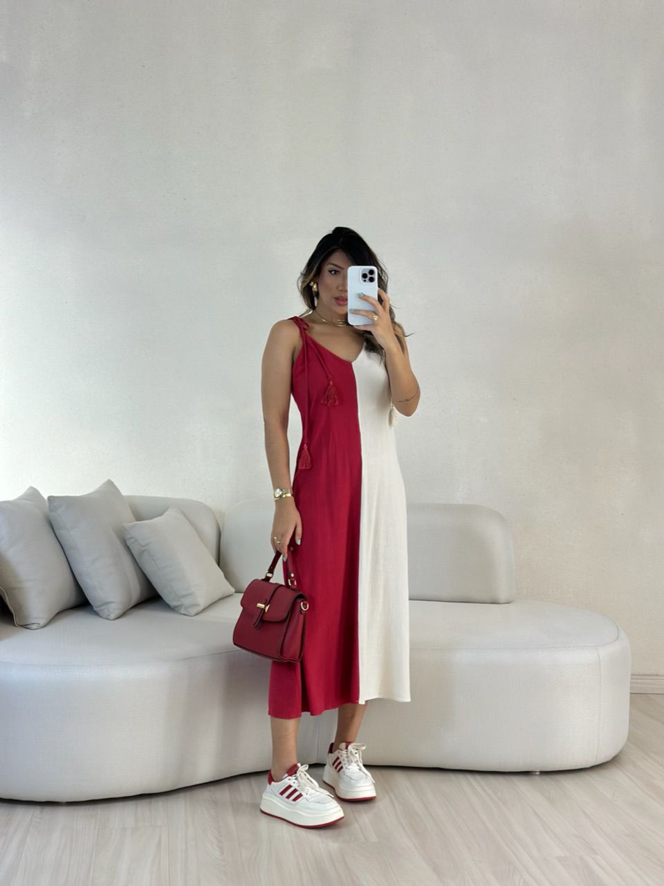 VESTIDO ALÇA BICOLOR VERMELHO