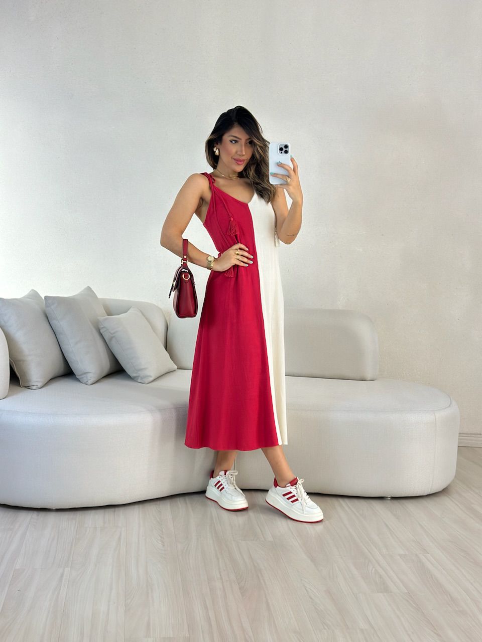 VESTIDO ALÇA BICOLOR VERMELHO - 0055940006 - CAROLLA FERRARO