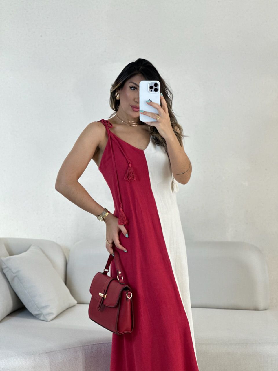 VESTIDO ALÇA BICOLOR VERMELHO