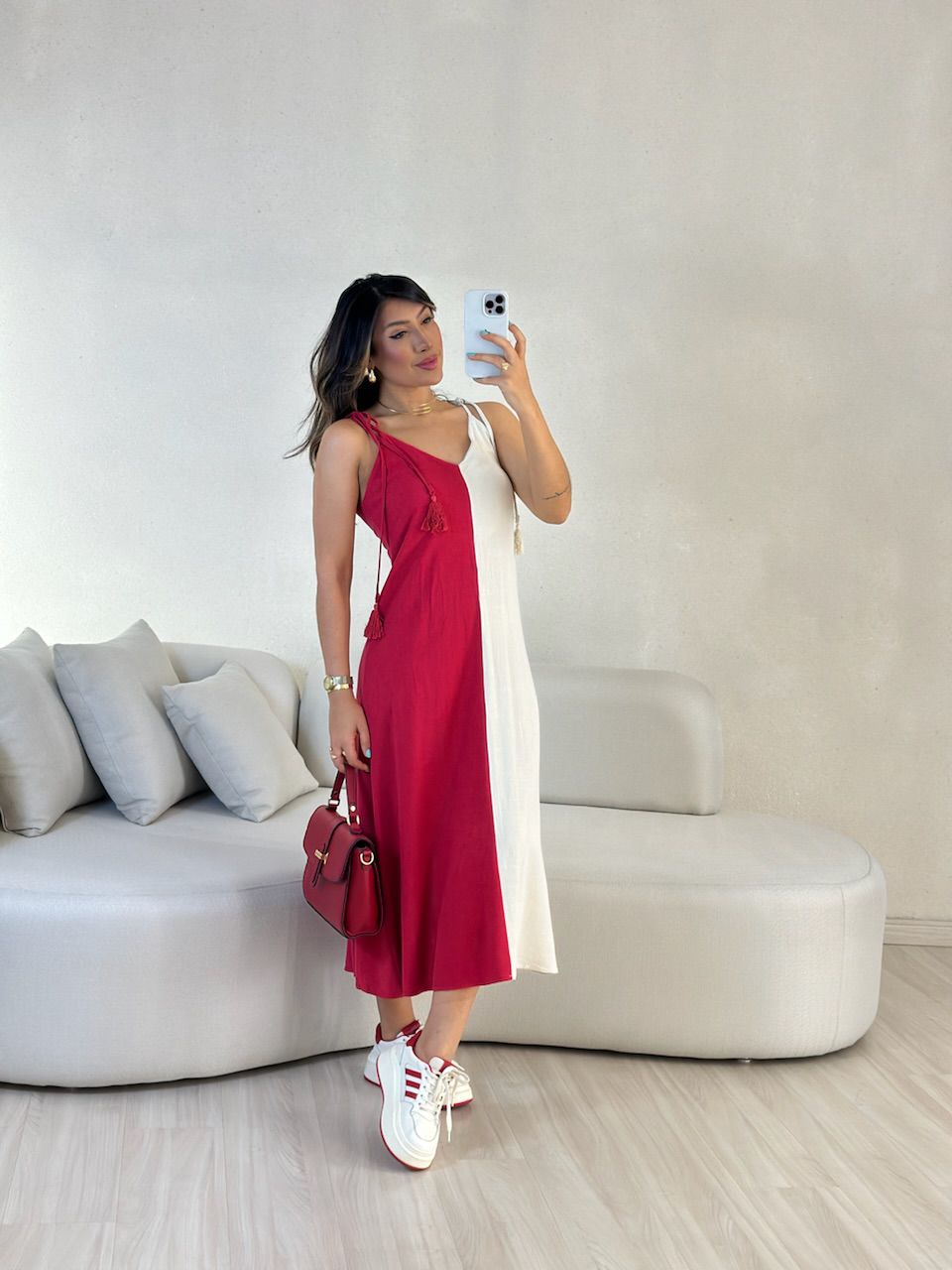 VESTIDO ALÇA BICOLOR VERMELHO