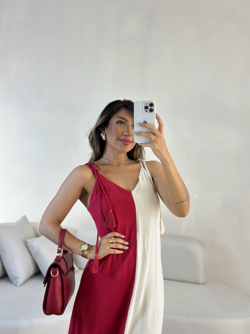 VESTIDO ALÇA BICOLOR VERMELHO