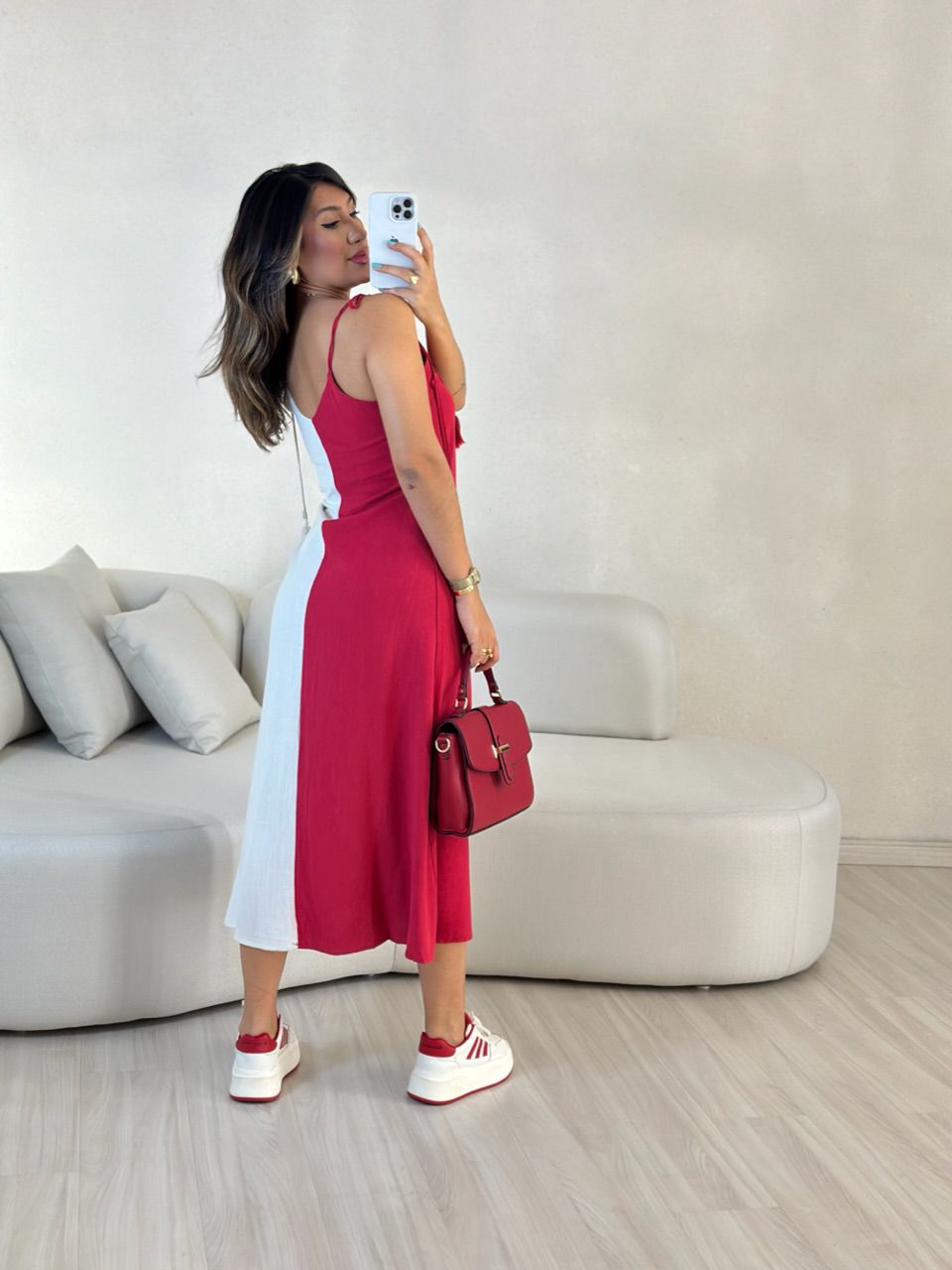 VESTIDO ALÇA BICOLOR VERMELHO