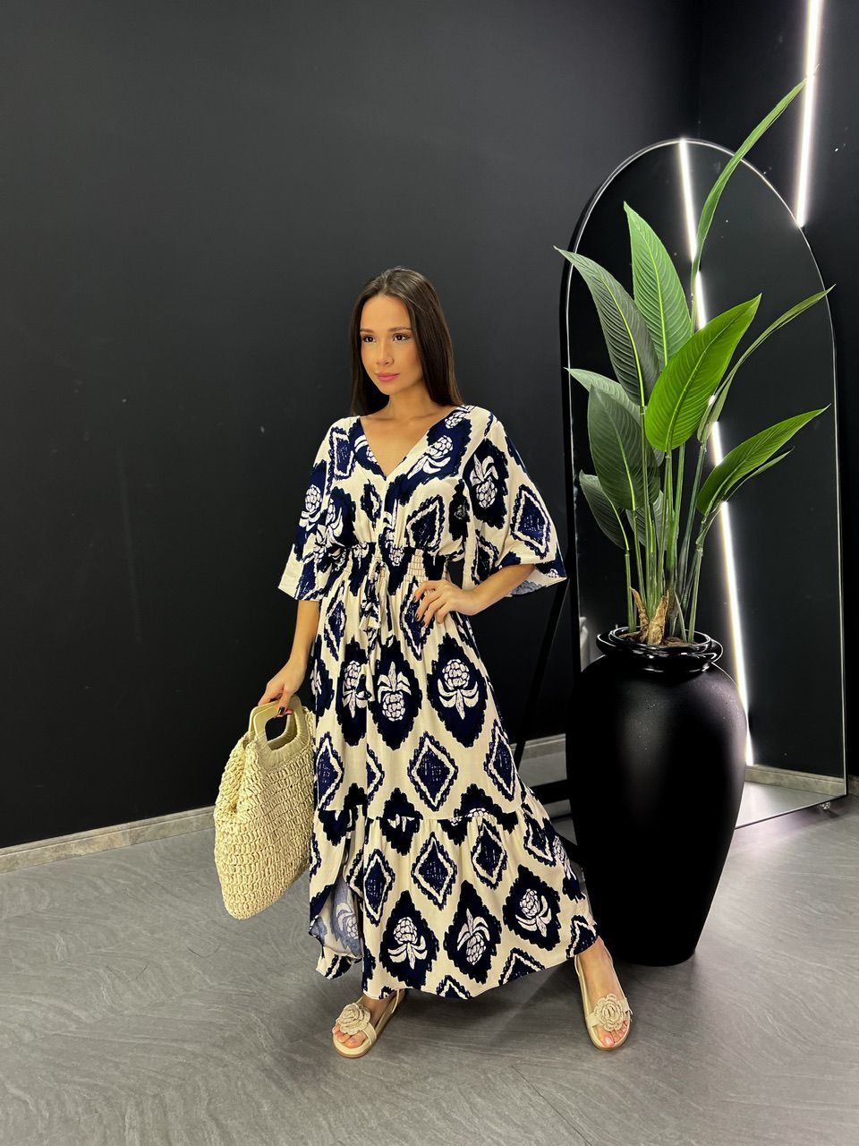 VESTIDO GISELE ESTAMPADO AZUL ESCURO