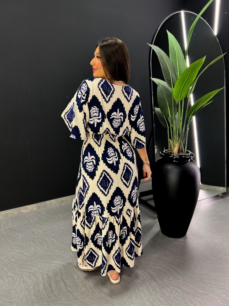 VESTIDO GISELE ESTAMPADO AZUL ESCURO