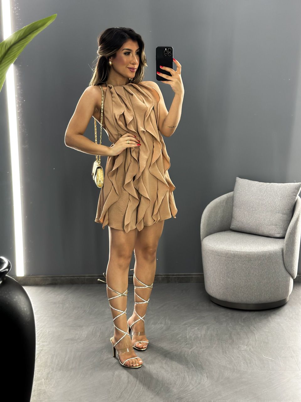 VESTIDO STELLA BABADO VERTICAL CAPUCCINO 