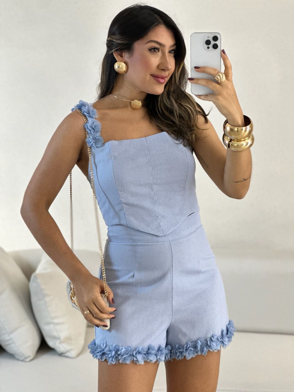CONJUNTO BABI SHORT FLORES BARRA azul