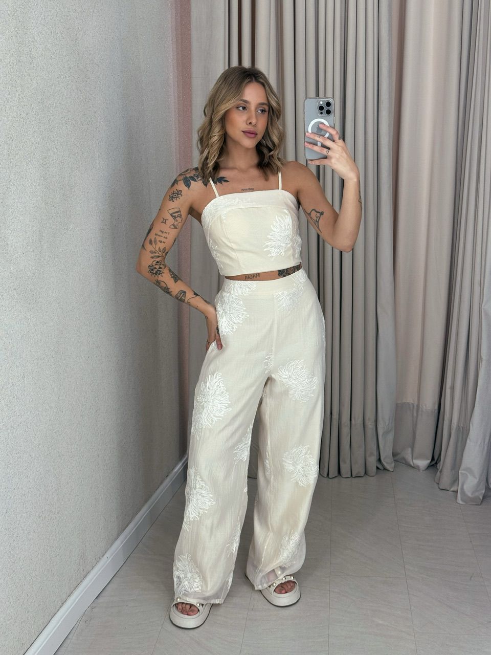 CONJUNTO NINA CALÇA CROPPED MARFIM - 0058050056 - CAROLLA FERRARO