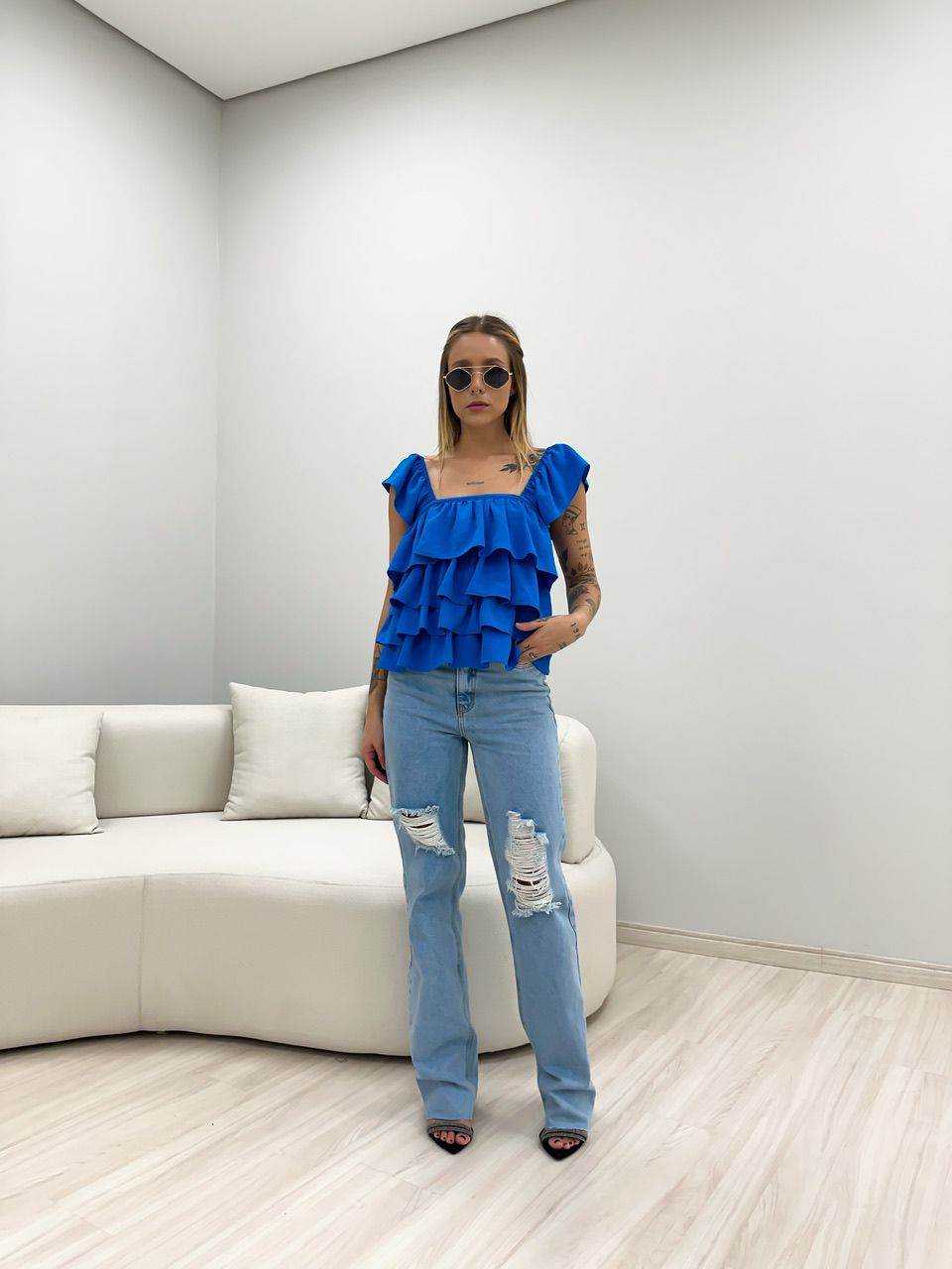 BLUSA BABADO LASTEX AZUL