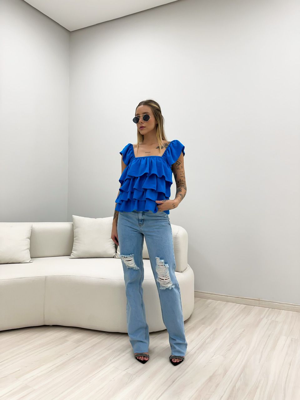 BLUSA BABADO LASTEX AZUL