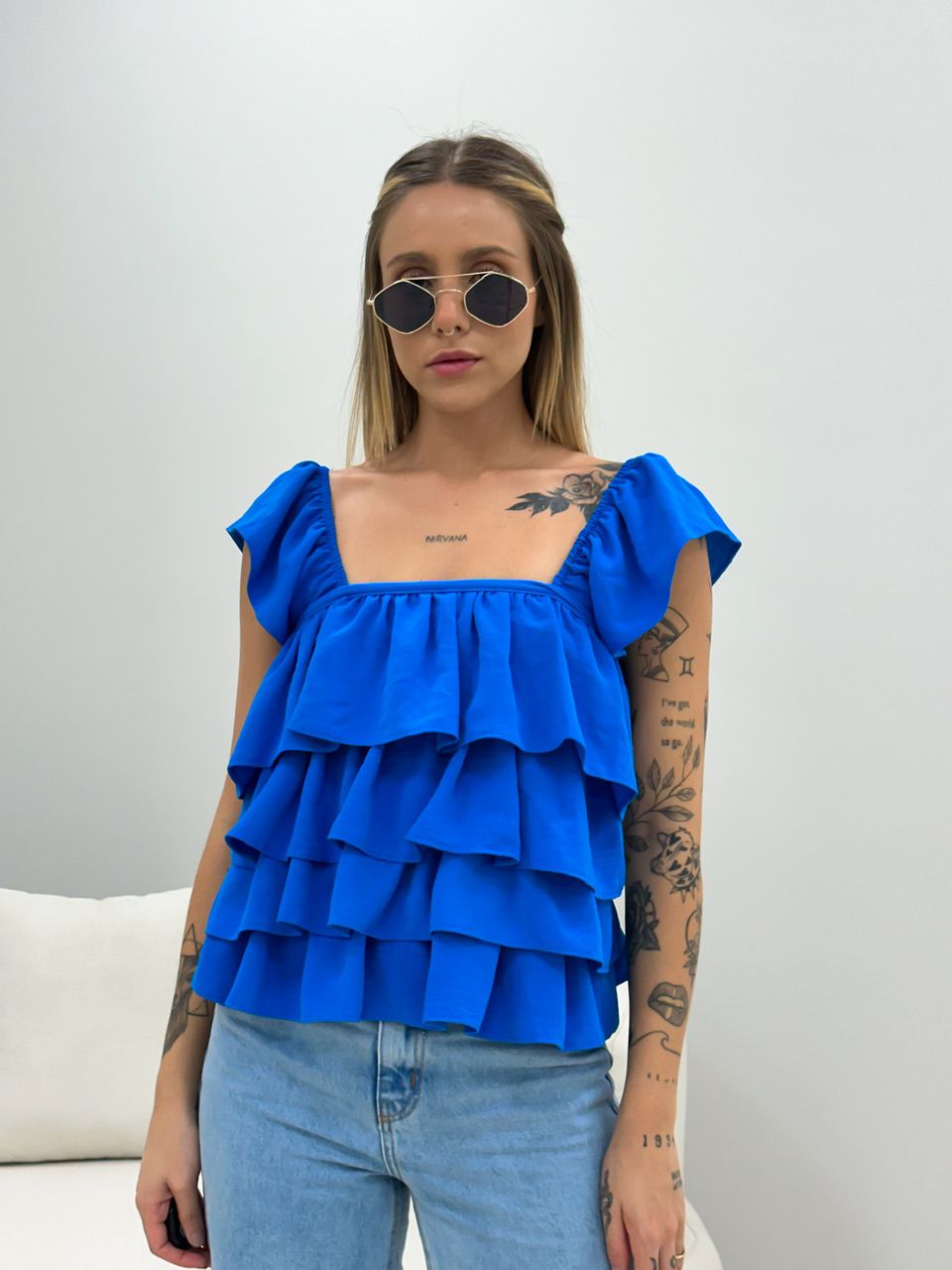 BLUSA BABADO LASTEX AZUL