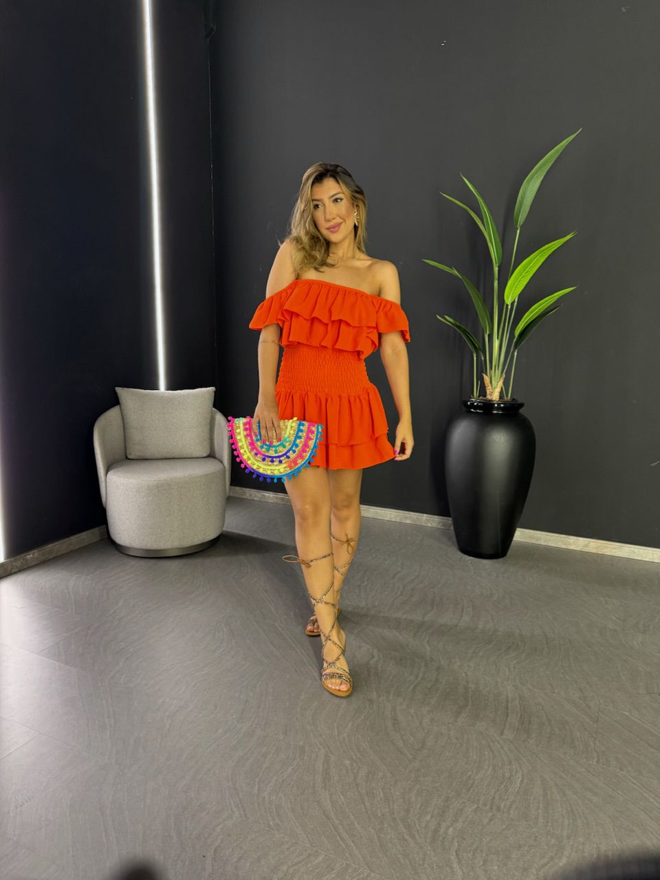 BLUSA BABADO LASTEX LARANJA