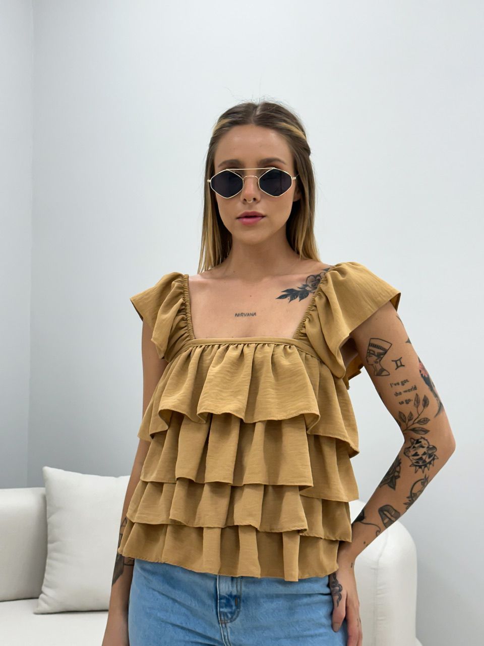 BLUSA BABADO LASTEX NUDE