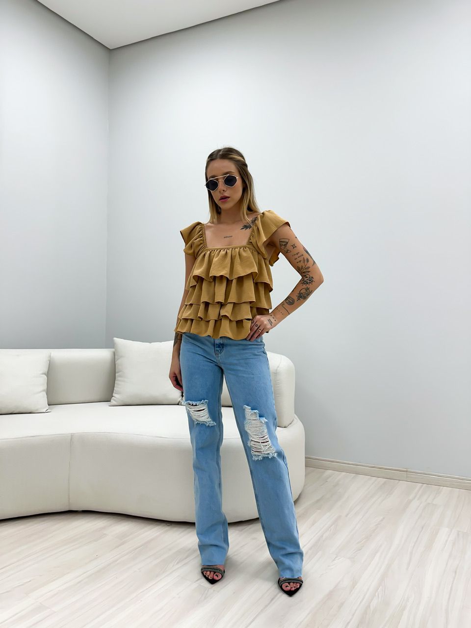 BLUSA BABADO LASTEX NUDE