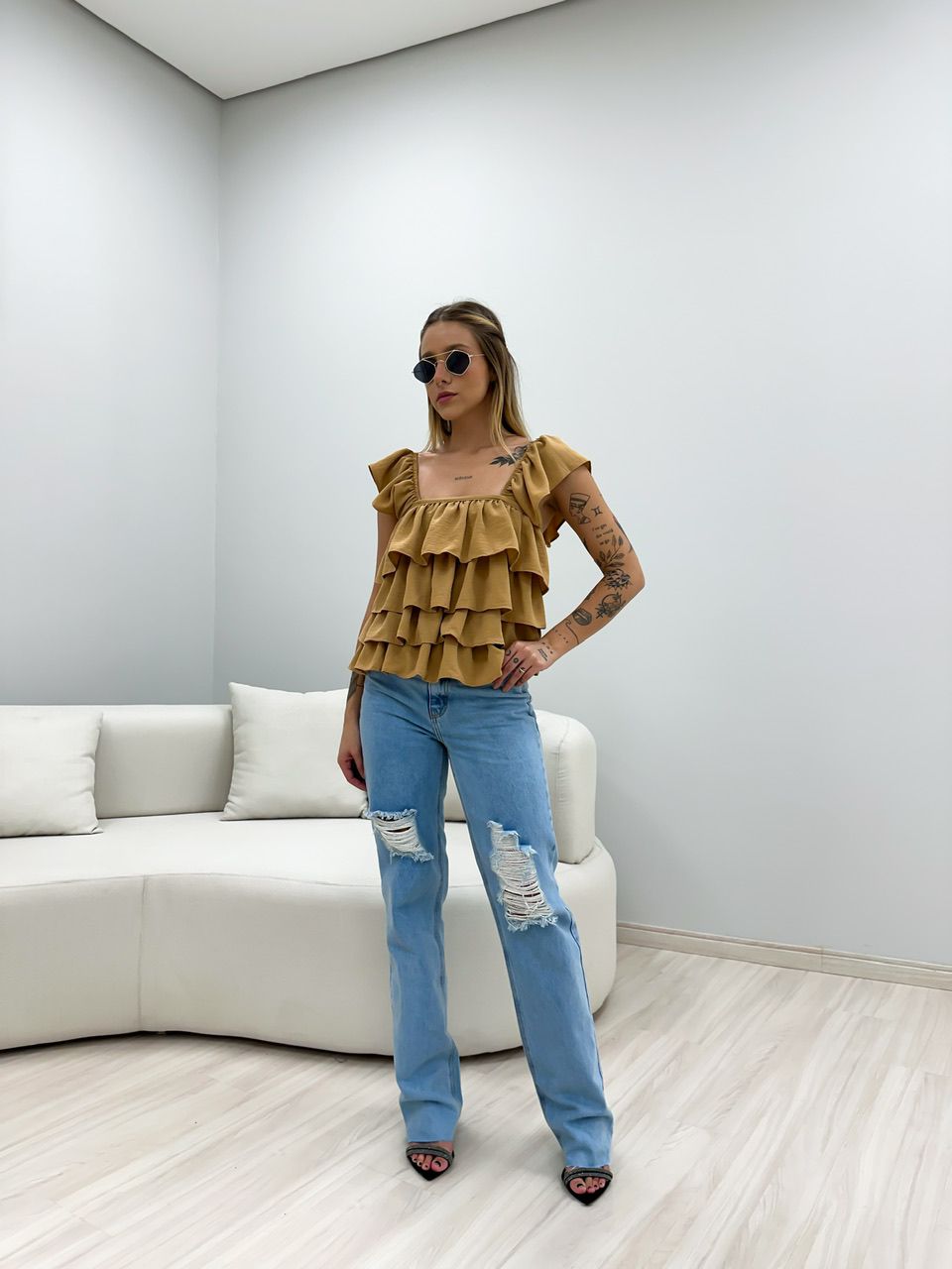 BLUSA BABADO LASTEX NUDE