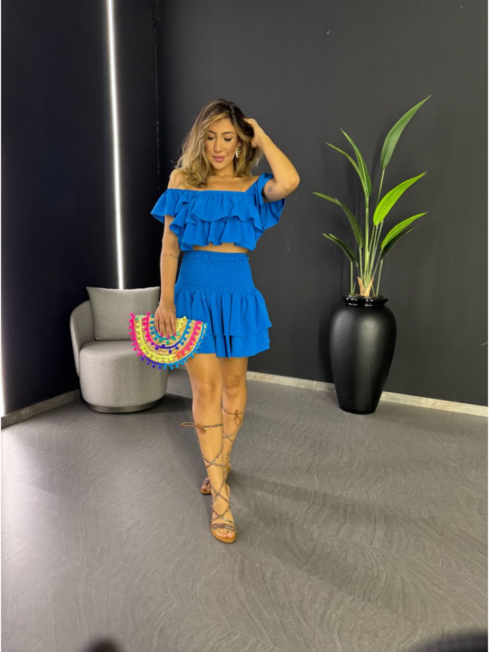SAIA BLUSA BABADO AZUL