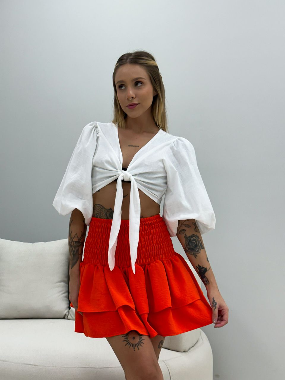 SAIA BLUSA BABADO LARANJA