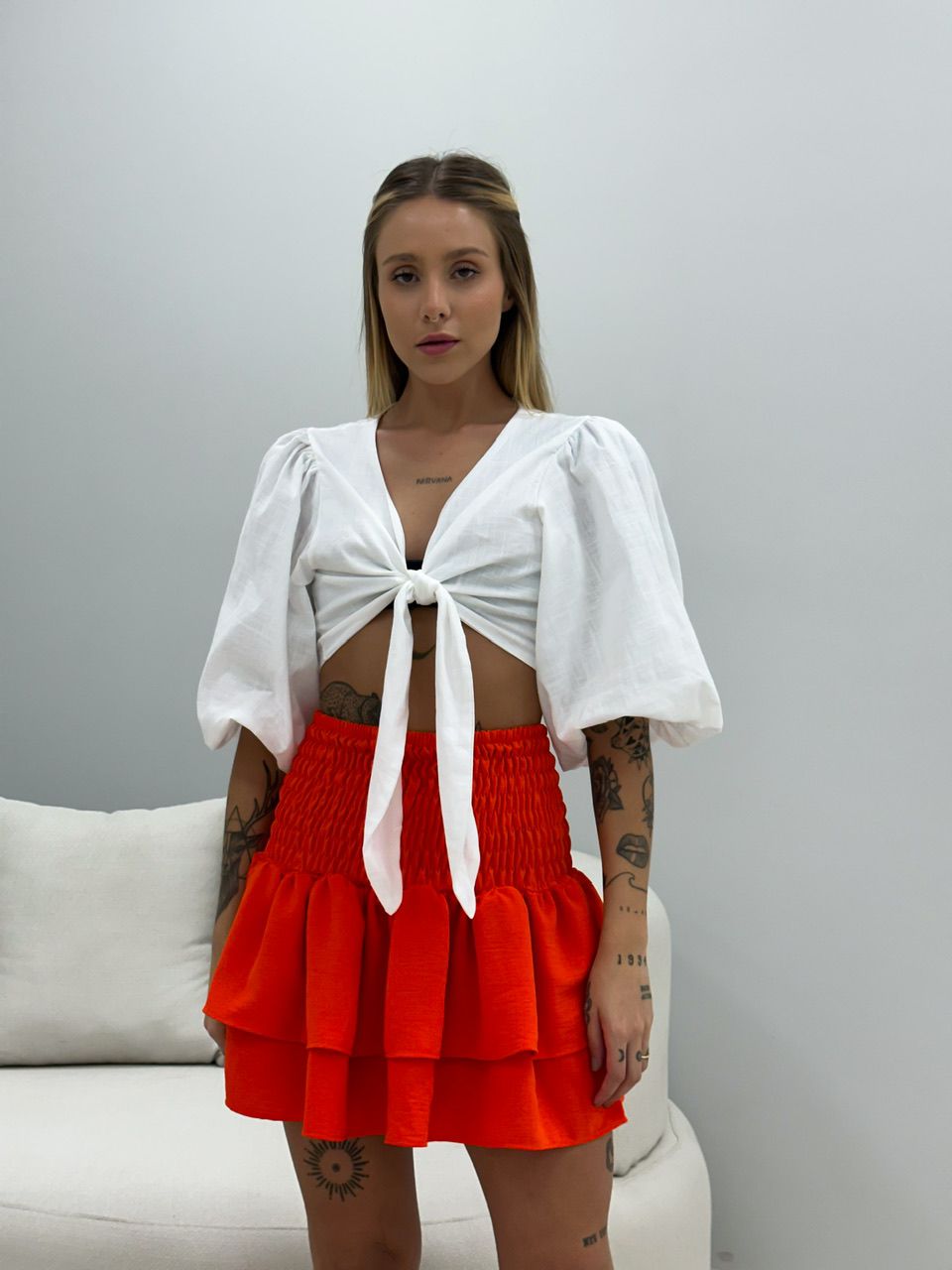 SAIA BLUSA BABADO LARANJA