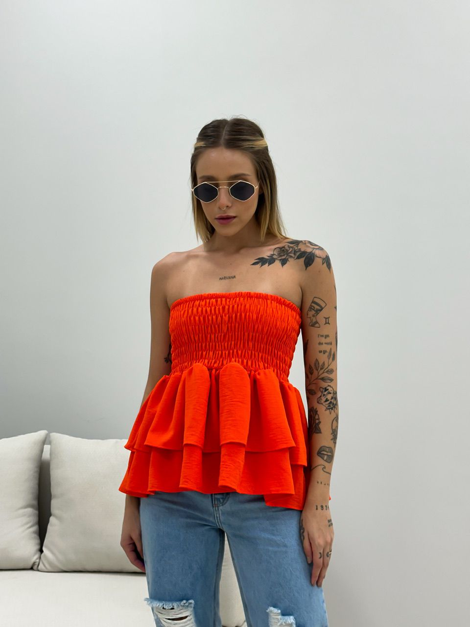 SAIA BLUSA BABADO LARANJA