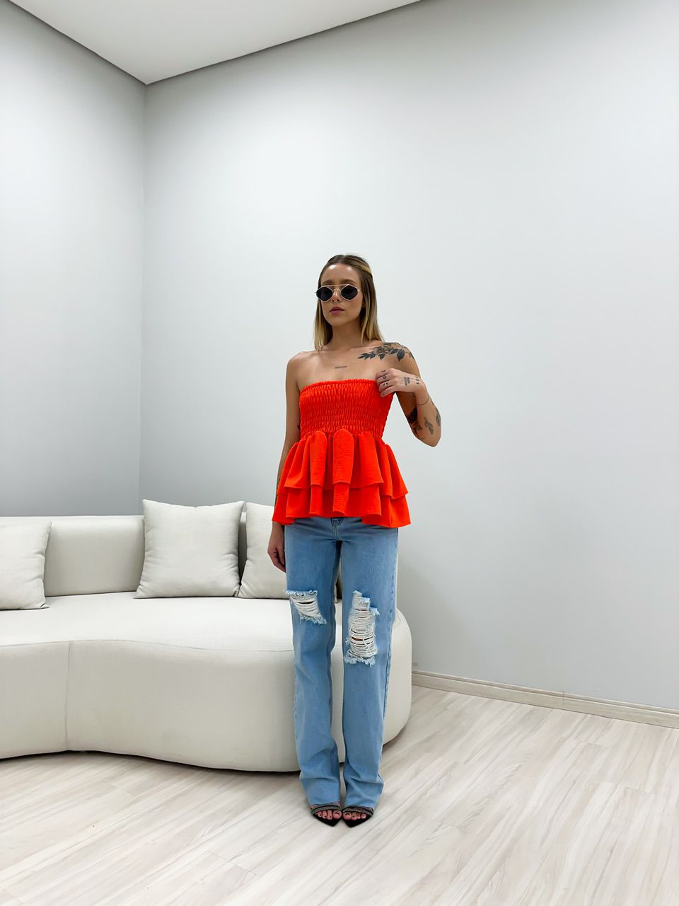 SAIA BLUSA BABADO LARANJA