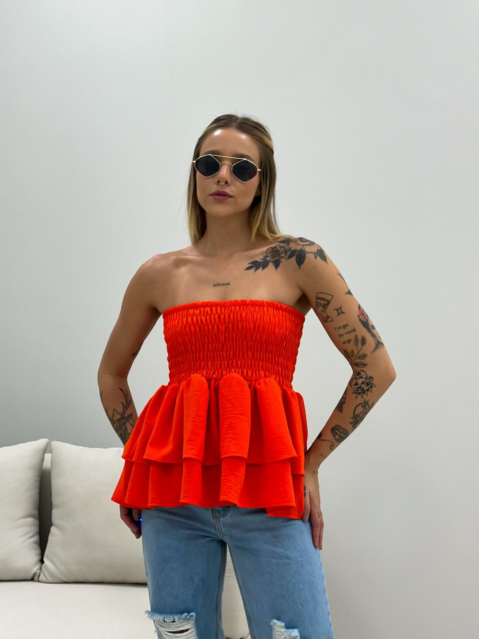 SAIA BLUSA BABADO LARANJA