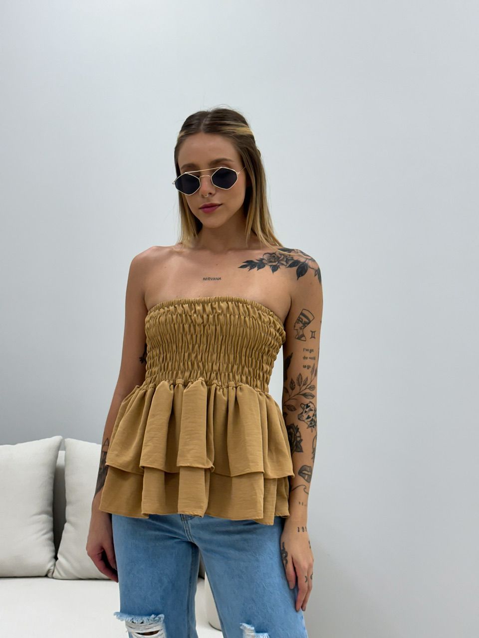 SAIA BLUSA BABADO NUDE