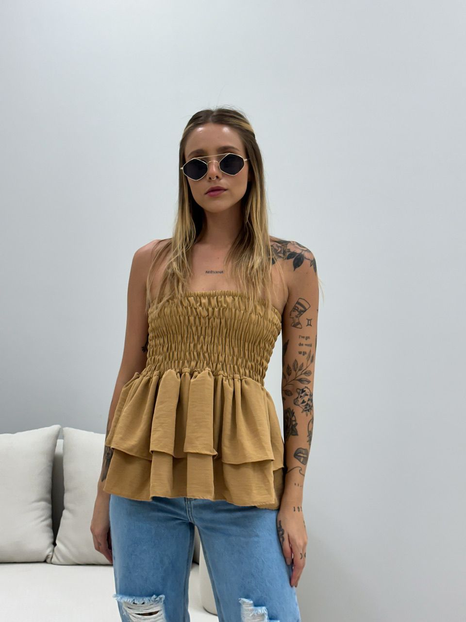 SAIA BLUSA BABADO NUDE