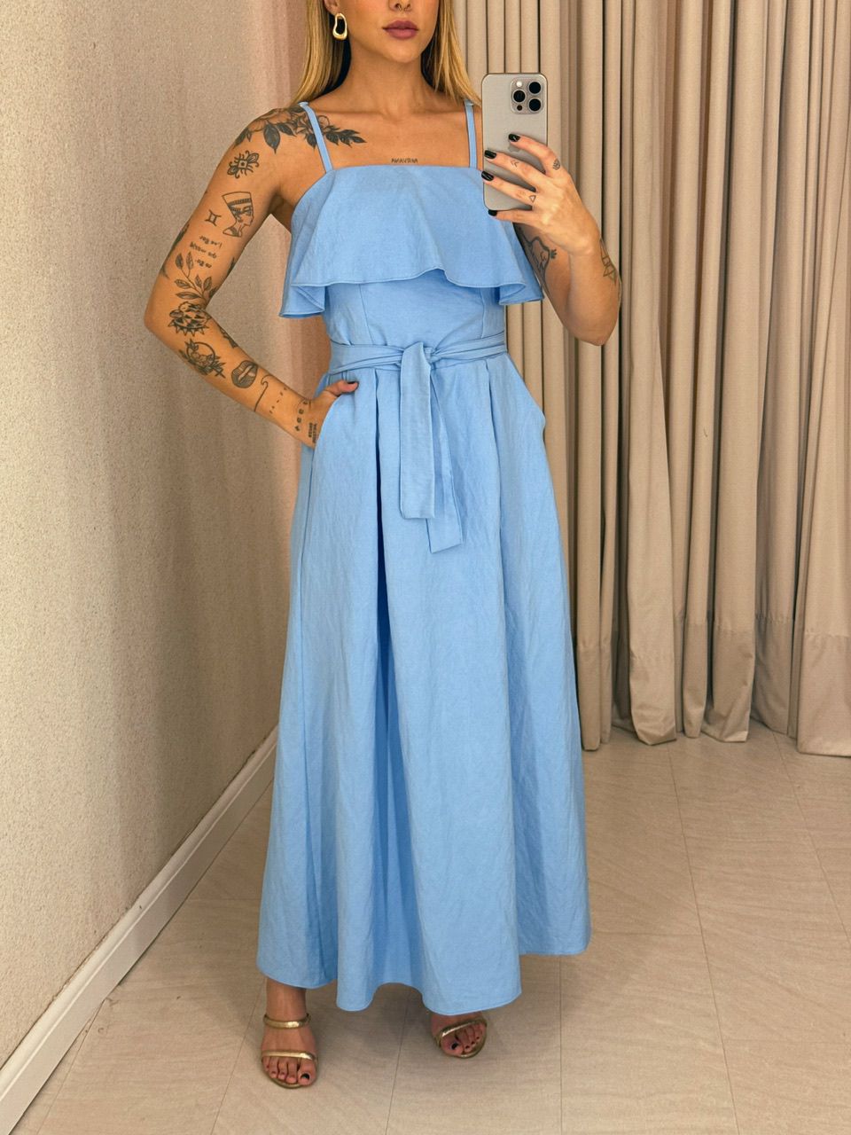VESTIDO THAIS ALÇA FAIXA AZUL