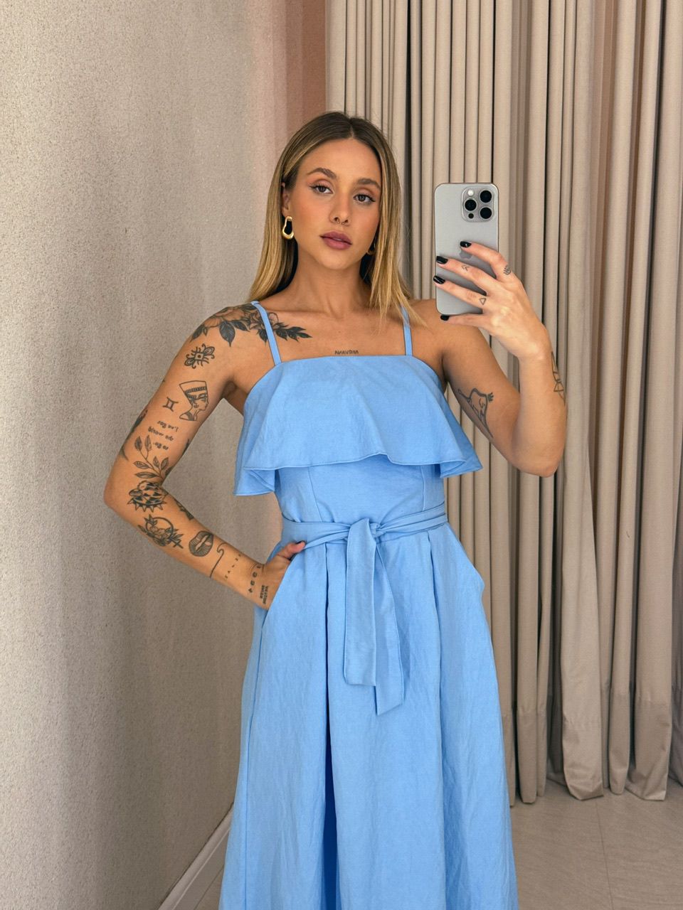 VESTIDO THAIS ALÇA FAIXA AZUL