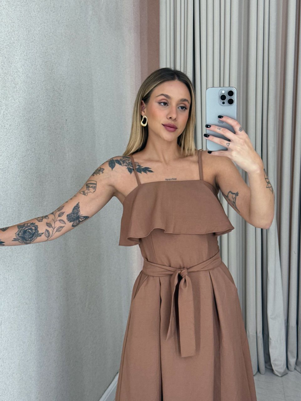 VESTIDO THAIS ALÇA FAIXA MARROM