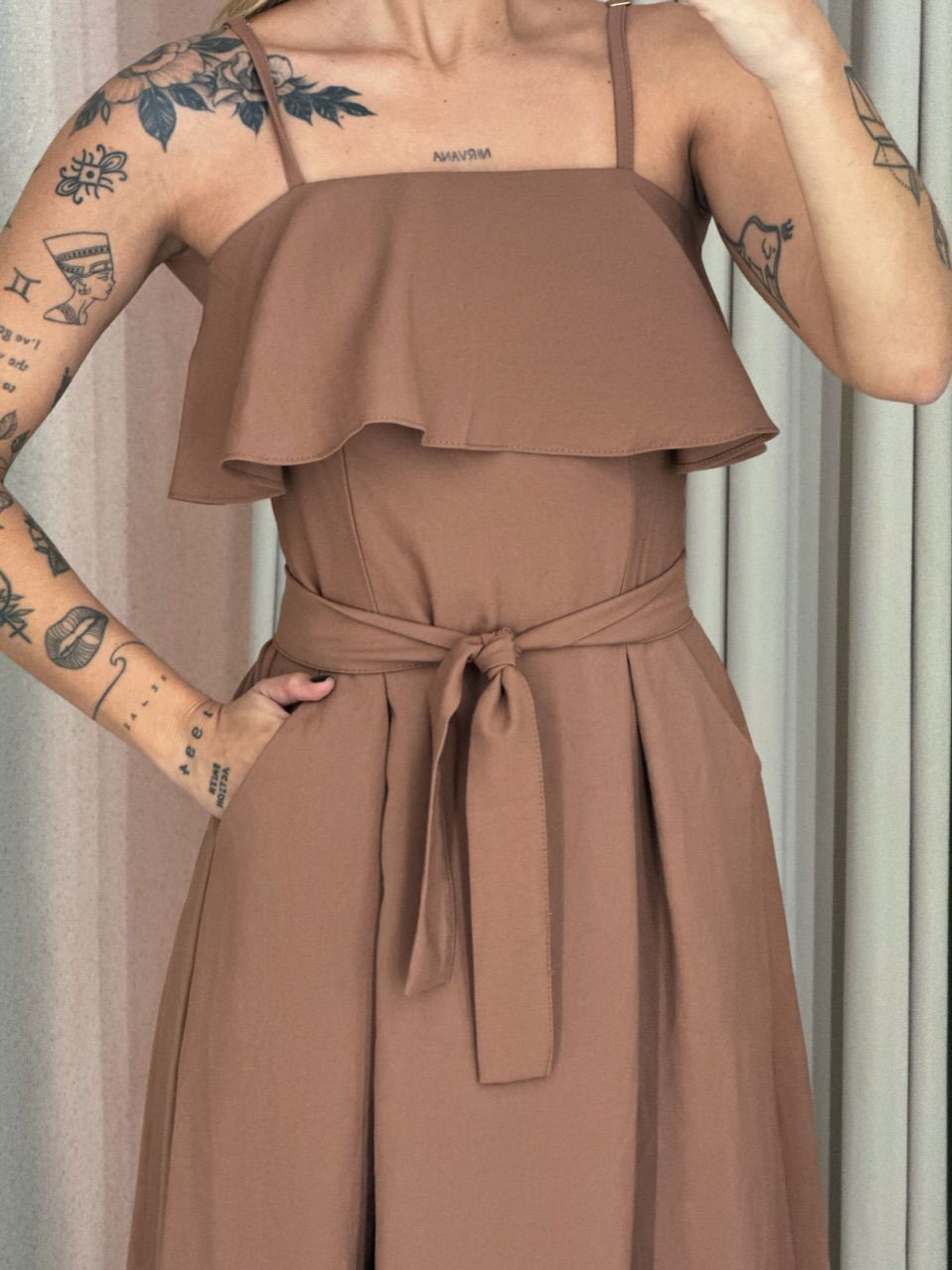 VESTIDO THAIS ALÇA FAIXA MARROM