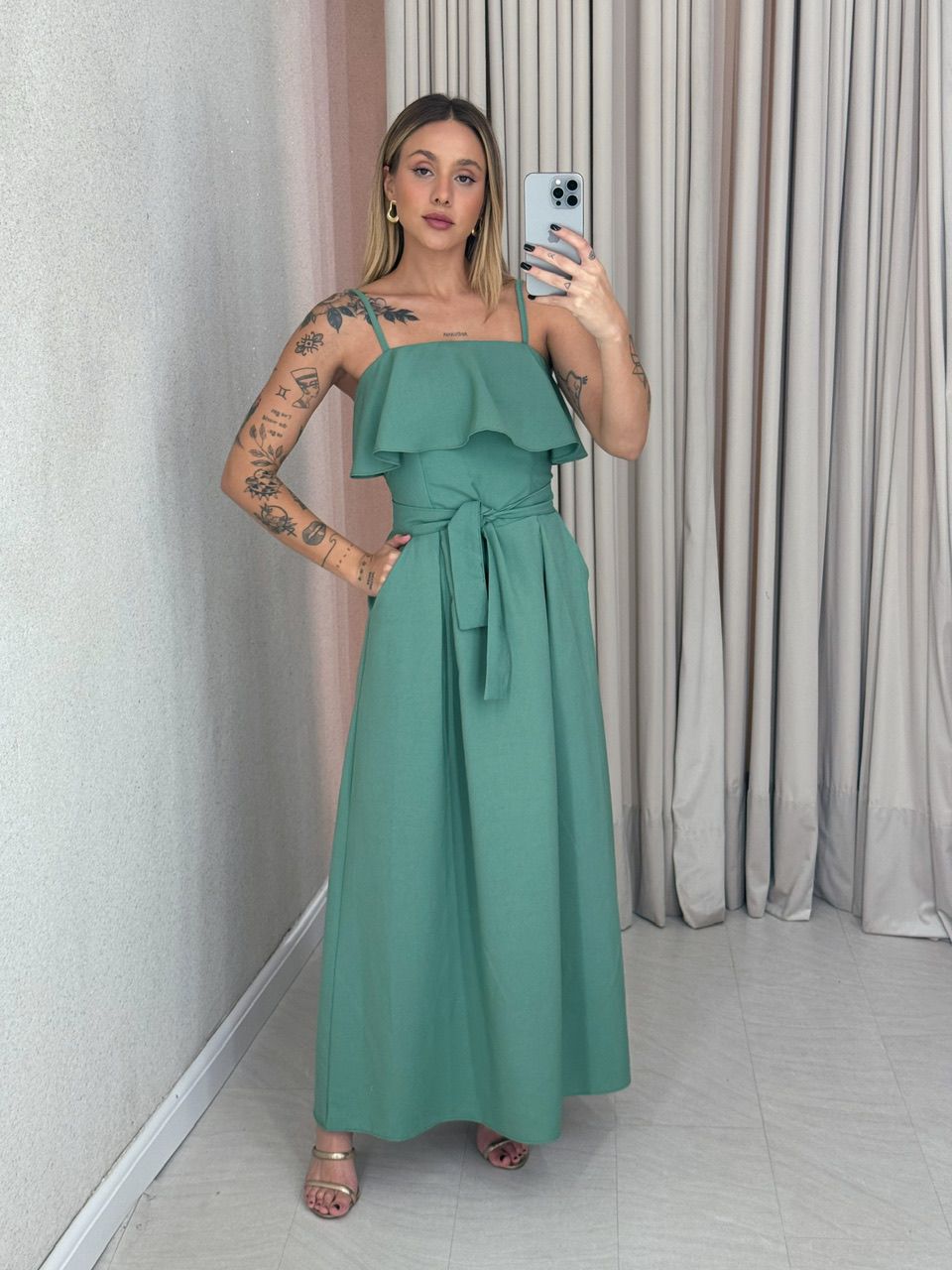 VESTIDO THAIS ALÇA FAIXA MILITAR - 0060750254 - CAROLLA FERRARO