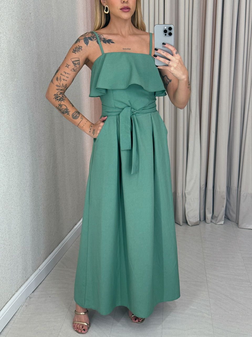 VESTIDO THAIS ALÇA FAIXA MILITAR