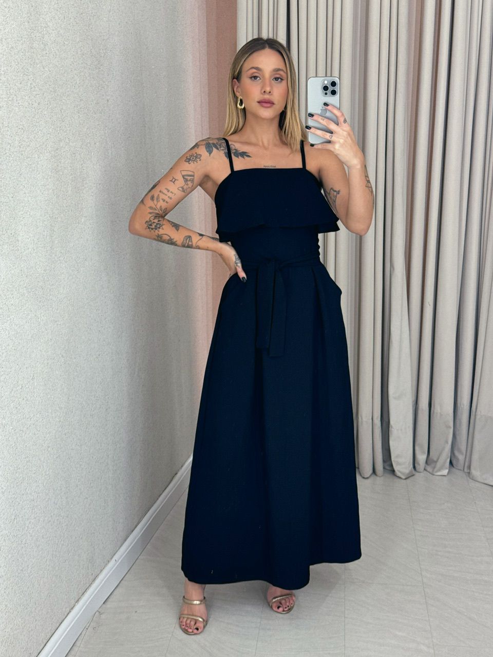 VESTIDO THAIS ALÇA FAIXA PRETO - 0060750032 - CAROLLA FERRARO