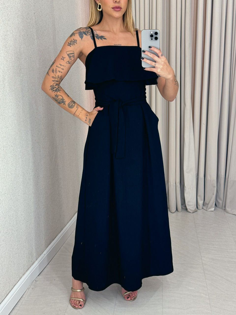 VESTIDO THAIS ALÇA FAIXA PRETO