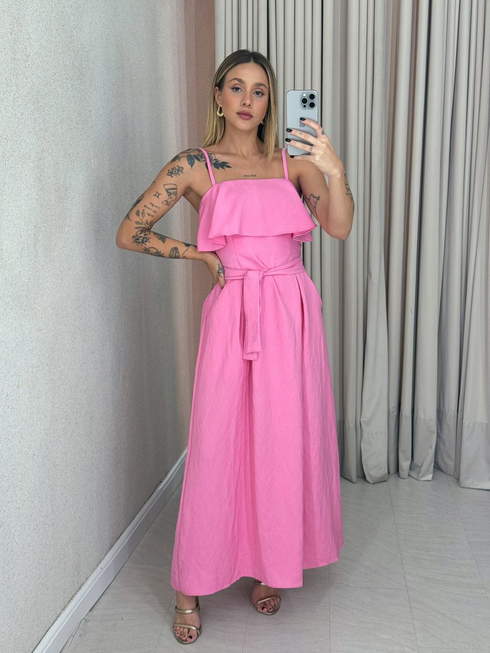 VESTIDO THAIS ALÇA FAIXA ROSA - 0060750031 - CAROLLA FERRARO