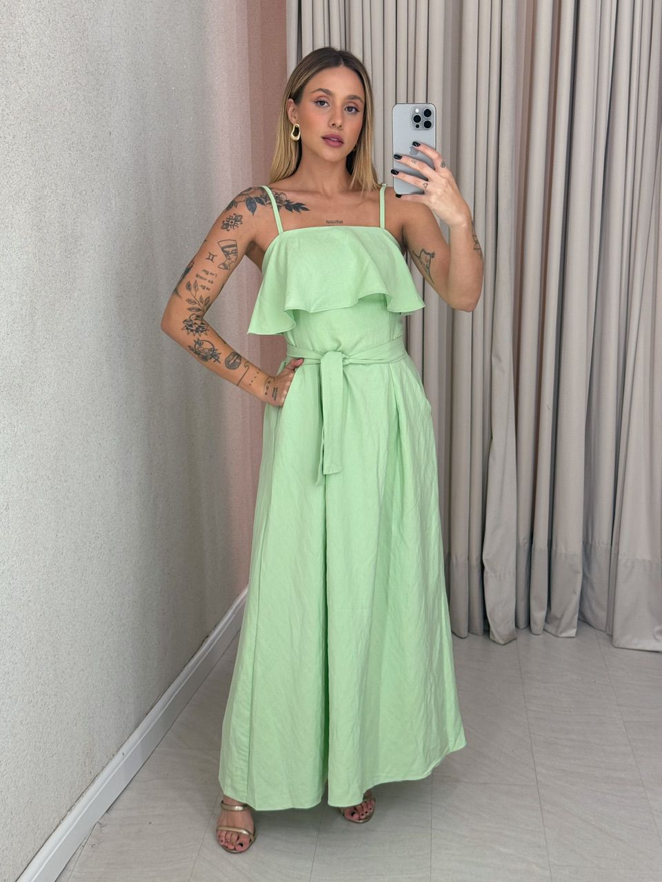 VESTIDO THAIS ALÇA FAIXA VERDE - 0060750014 - CAROLLA FERRARO