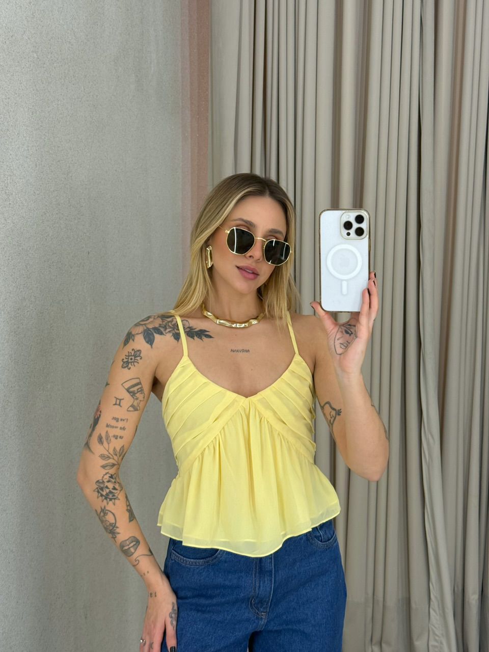CROPPED ISABELA ALÇA YELLOW BUTTER - 0066710431 - CAROLLA FERRARO