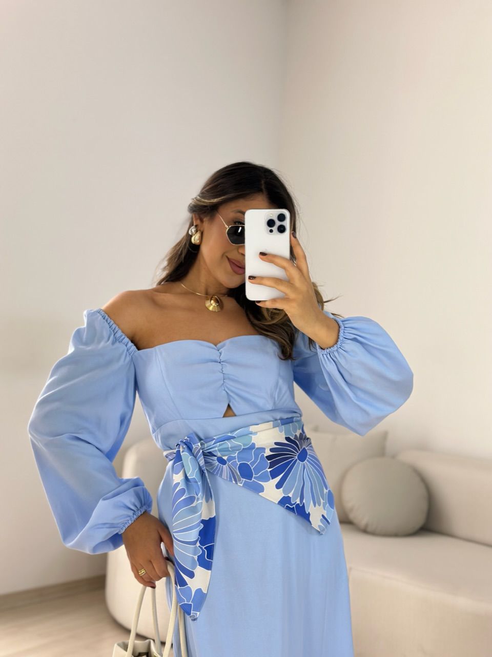 VESTIDO JULIETA MANGA BUFANTE AZUL